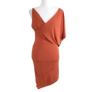 HAUTE HIPPIE ORANGE RUST ASYMMETRICAL DRAPED COCKTAIL DRESS - XS